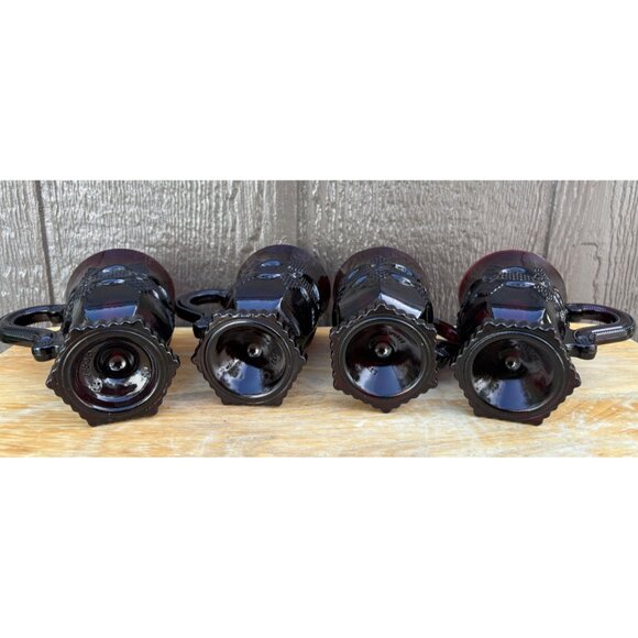 Set Of 4 Vintage Ruby Red 1876 Avon Cape Cod Pedestal Glass Mugs With Handles - Picture 6 of 8
